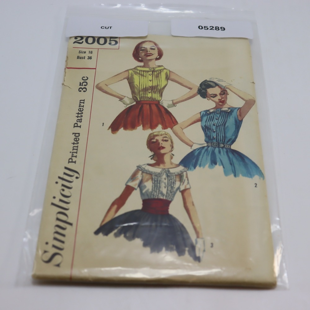 Simplicity 2005 Vintage 1950s Misses Blouse Sewing Pattern Size 16 Bust 36 Cut